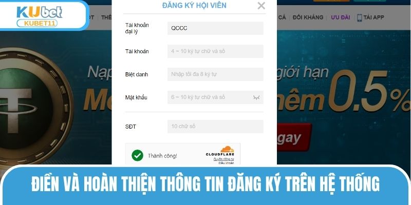 Điền và hoàn thiện thông tin đăng ký trên hệ thống